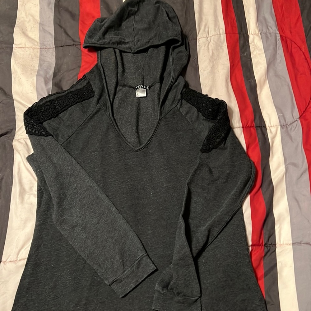 Venus size large, cold shoulder hooded sweatshirt
